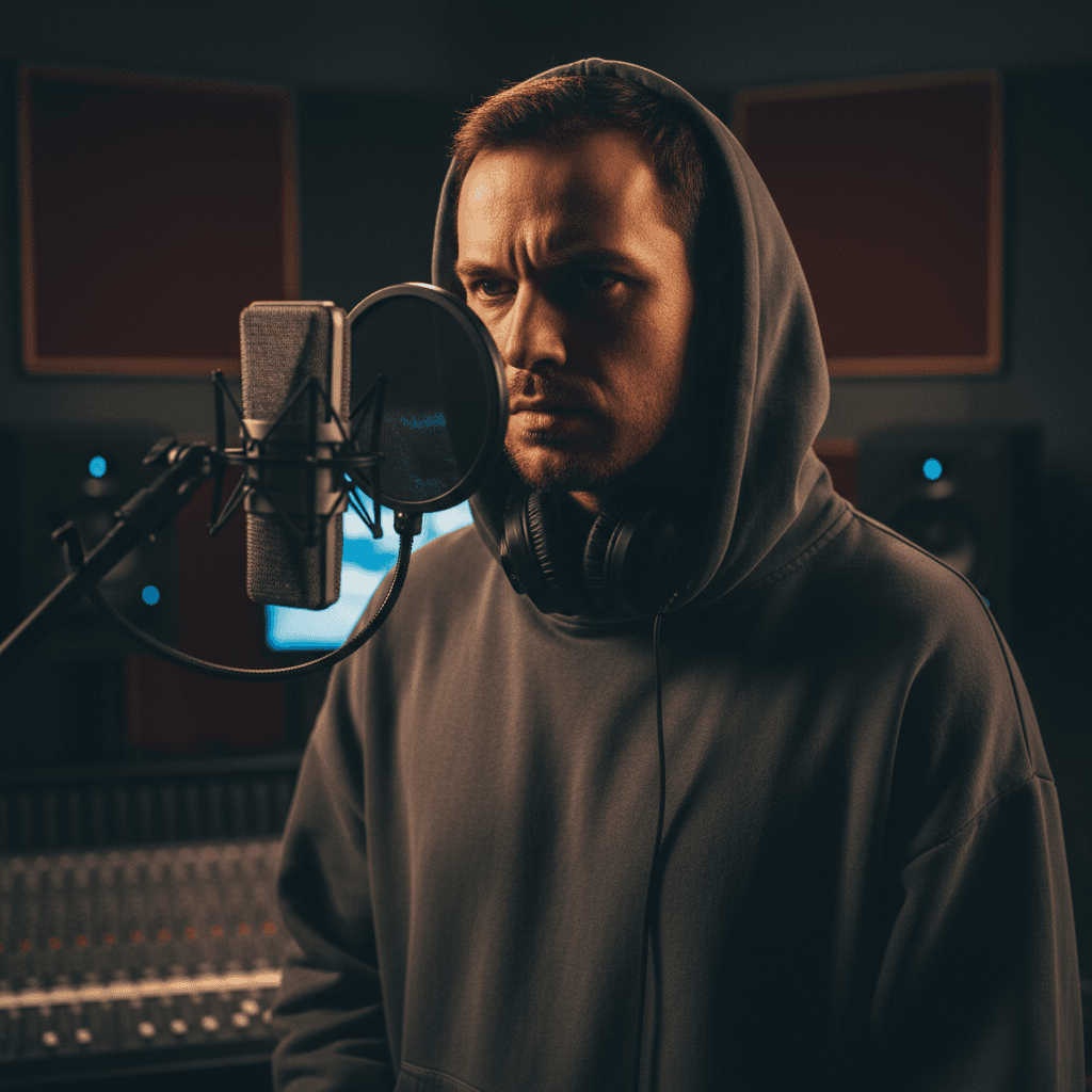 Artist in a moody recording studio in Philadelphia